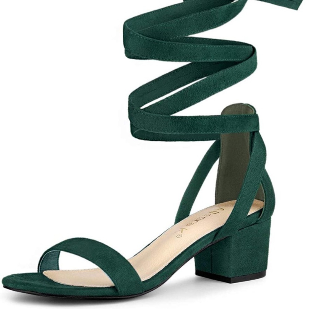 Emerald green, suede, lace up heel